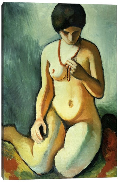 Nude with Coral Necklace Canvas Art Print - August Macke