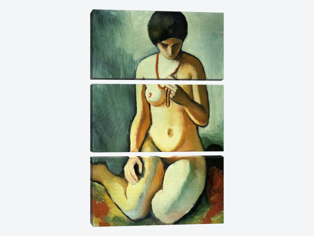 Nude with Coral Necklace by August Macke 3-piece Canvas Art