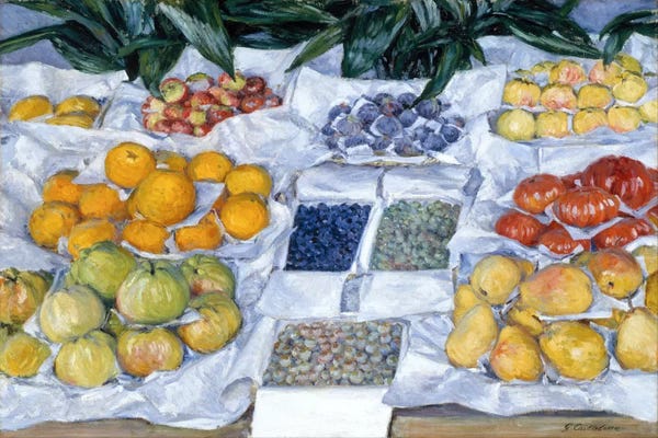 Gardening: Fruit Displayed on a Stand by Gustave Caillebotte