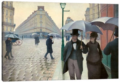 Paris Street: A Rainy Day Canvas Art Print - Umbrella Art