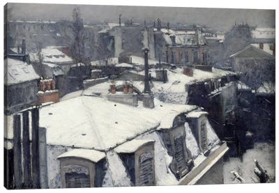 Rooftops in the Snow (Vue de Toits) Canvas Art Print - Impressionism Art