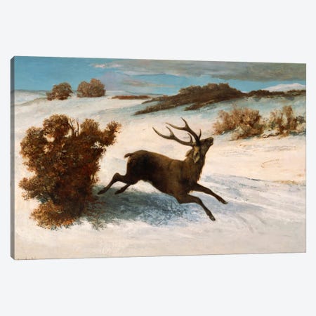 Deer Running in the Snow Canvas Print #15048} by Gustave Courbet Canvas Art