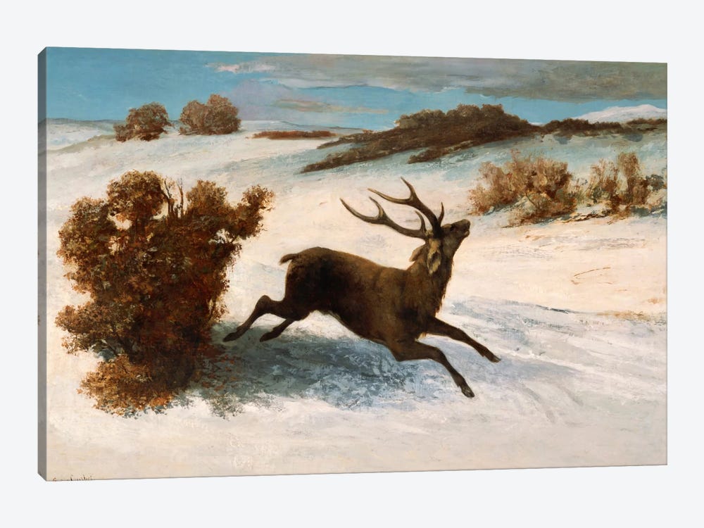 Deer Running in the Snow by Gustave Courbet 1-piece Canvas Wall Art