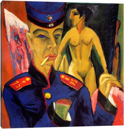 Self Portrait as a Soldier Canvas Art Print - Ernst Ludwig Kirchner