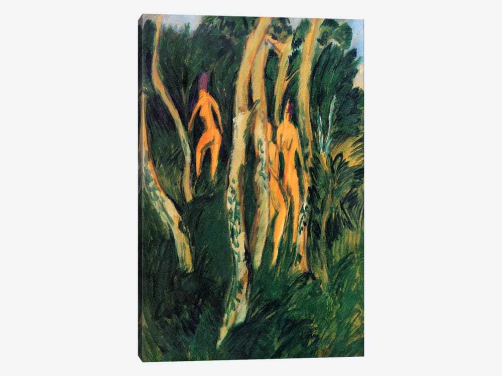 Naked in the Woods on the Beach (1913) by Ernst Ludwig Kirchner 1-piece Canvas Wall Art