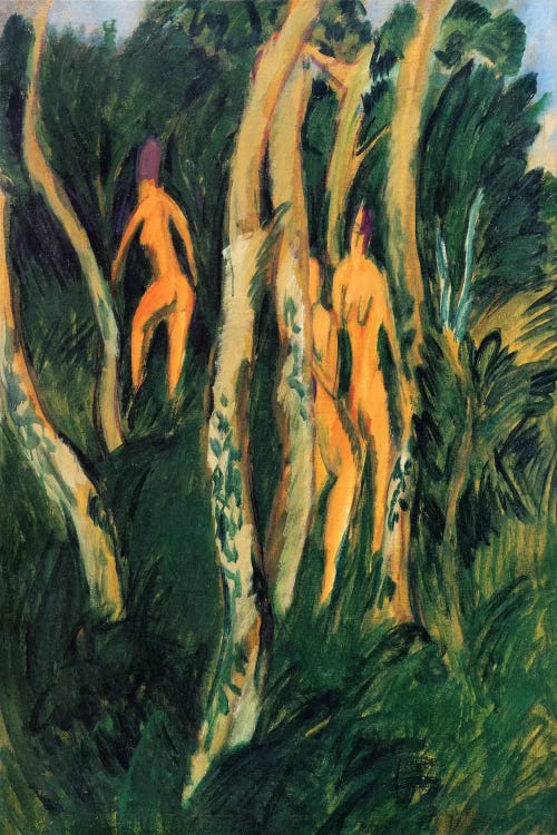 Naked in the Woods on the Beach (1913) by Ernst Ludwig Kirchner wall art