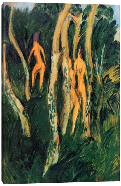 Naked in the Woods on the Beach (1913) Canvas Art Print - Ernst Ludwig Kirchner