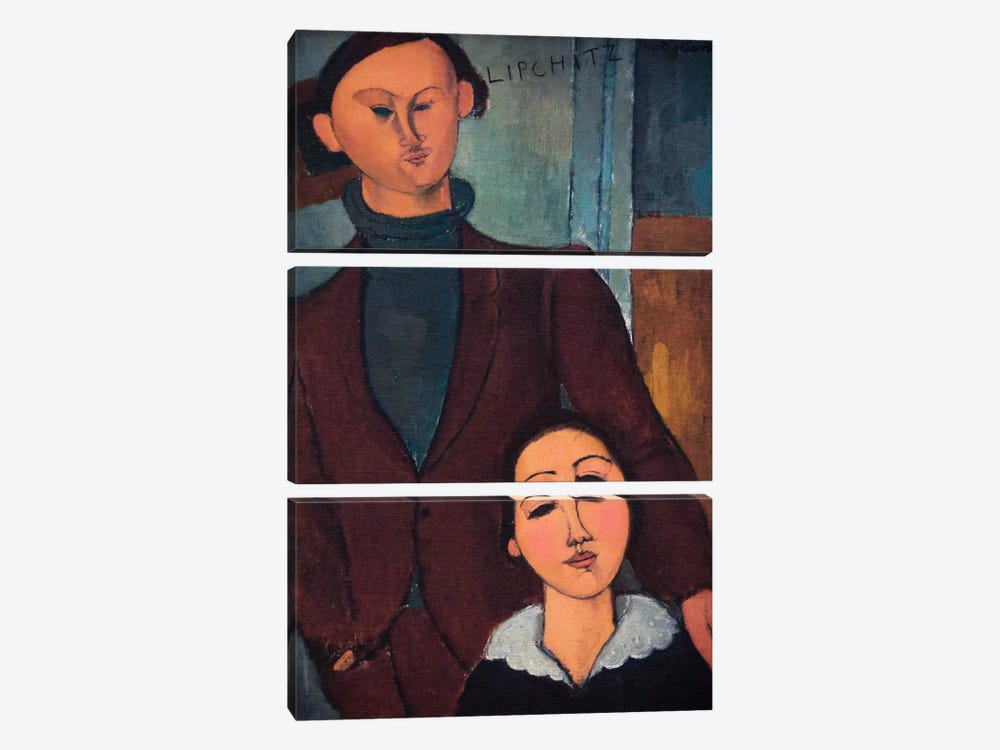 Portrait of Jaques and Bethe Lipchitz by Amedeo Modigliani 3-piece Canvas Wall Art