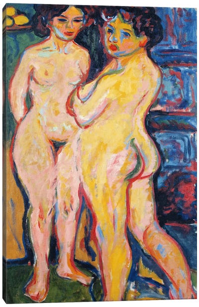 Nudes Standing by a Stove Canvas Art Print - Ernst Ludwig Kirchner