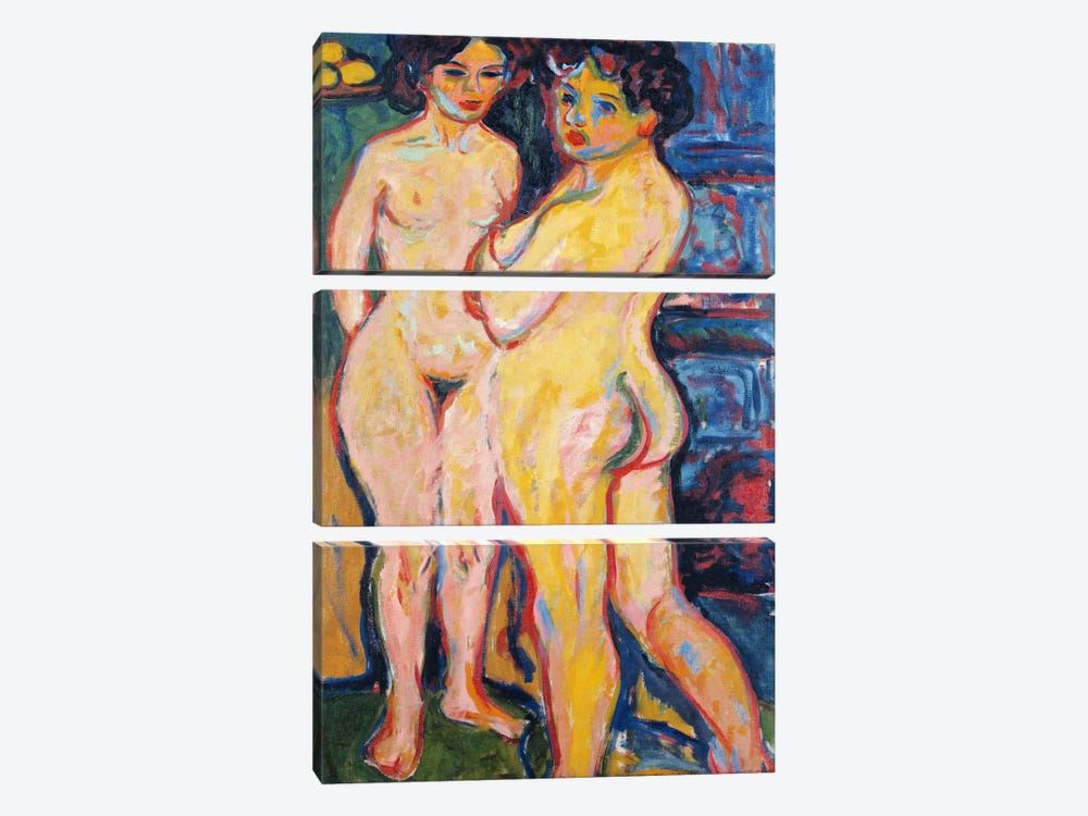 Nudes Standing by a Stove by Ernst Ludwig Kirchner 3-piece Canvas Art