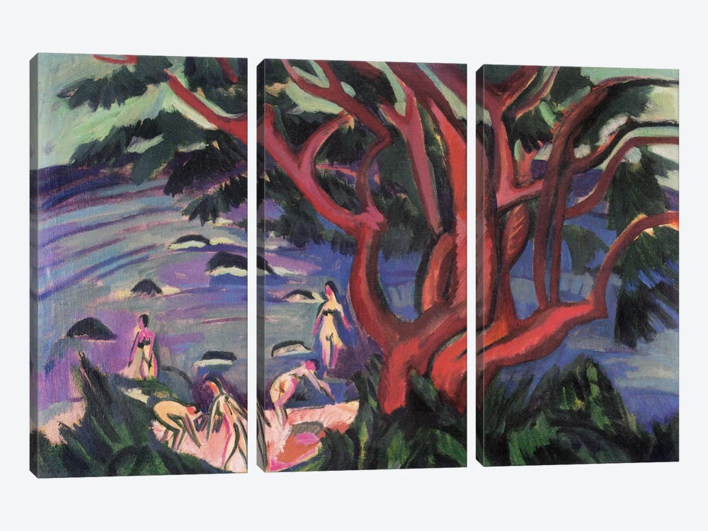 Red Tree on the Brach by Ernst Ludwig Kirchner 3-piece Canvas Wall Art