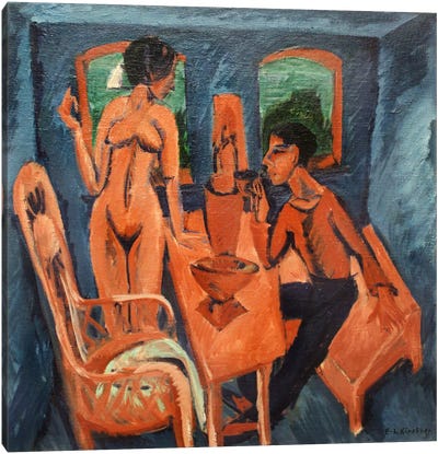 Tower Room - Self Portrait with Erna Canvas Art Print - Ernst Ludwig Kirchner