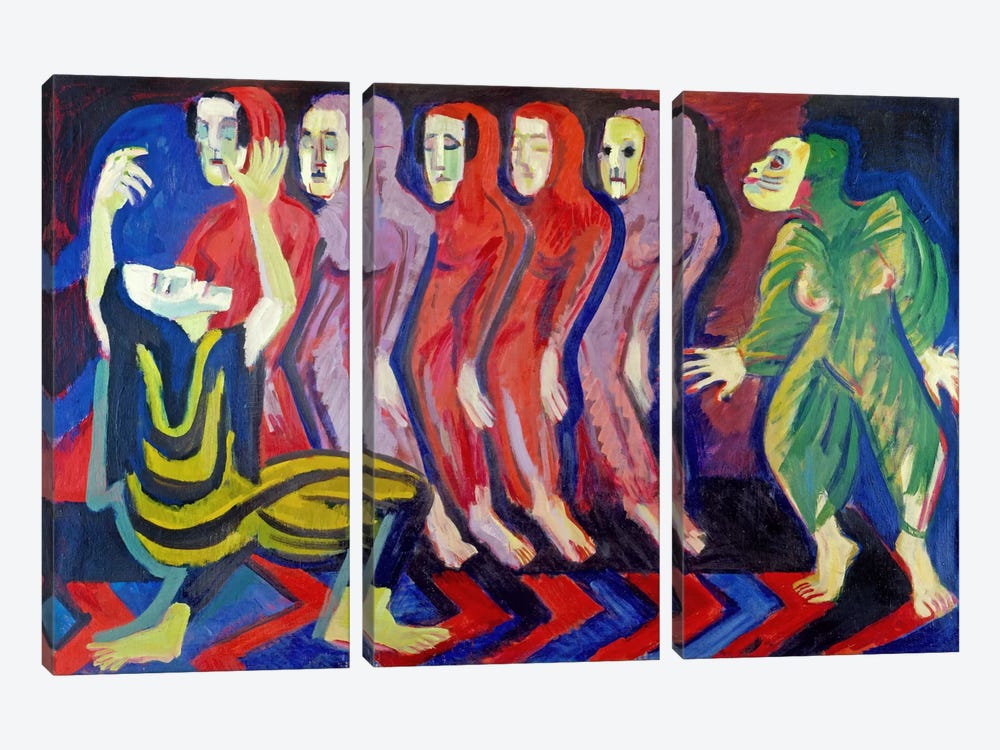 Totentanz der Mary Wigman (1926-1928) by Ernst Ludwig Kirchner 3-piece Canvas Wall Art
