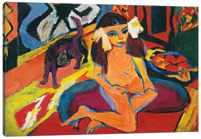 Girl with Cat Canvas Art Print - Ernst Ludwig Kirchner
