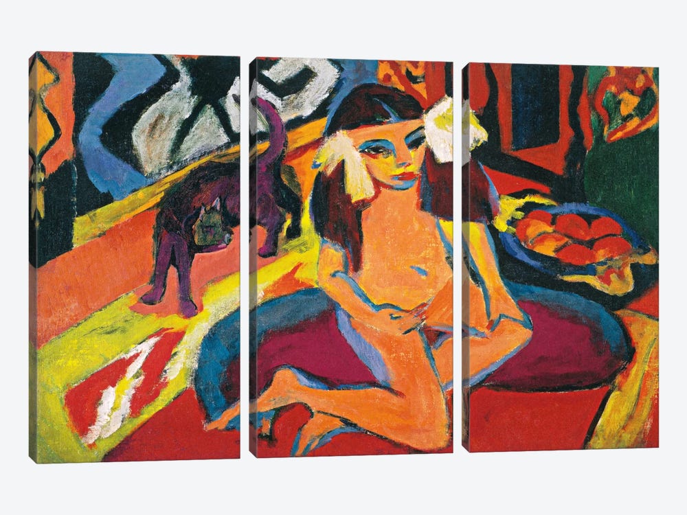 Girl with Cat by Ernst Ludwig Kirchner 3-piece Canvas Art Print