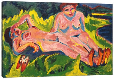 Two Pink Nudes on the Lake Canvas Art Print - Ernst Ludwig Kirchner