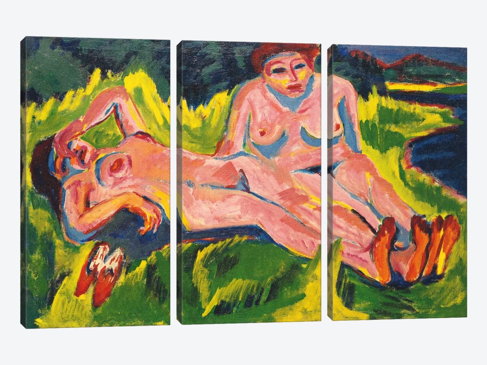 Two Pink Nudes on the Lake by Ernst Ludwig Kirchner 3-piece Canvas Print