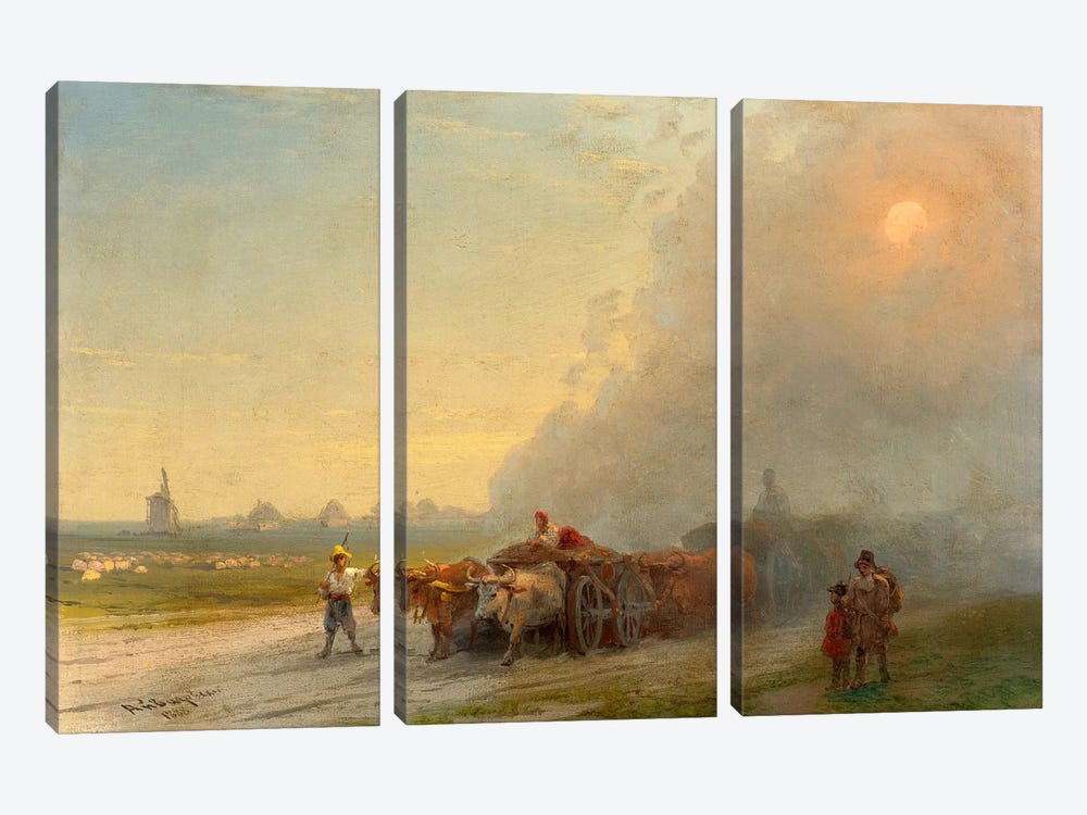 Ox-Carts in the Ukrainian Steppe by Ivan Aivazovsky 3-piece Canvas Art Print