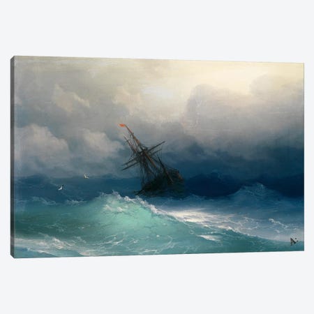 Ship on a Stormy Seas Canvas Print #15094} by Ivan Aivazovsky Canvas Wall Art
