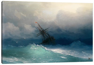 Ship on a Stormy Seas Canvas Art Print - By Water