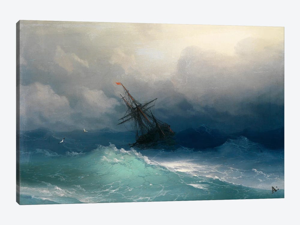 Ship on a Stormy Seas by Ivan Aivazovsky 1-piece Canvas Art Print