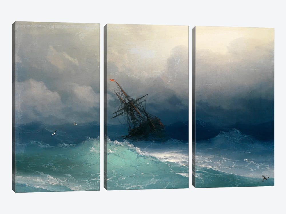 Ship on a Stormy Seas by Ivan Aivazovsky 3-piece Art Print