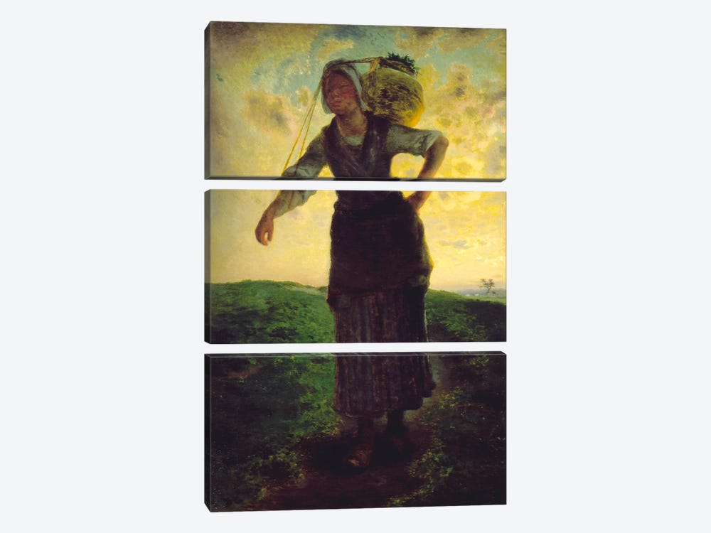 A Norman Milkmaid at Greville, 1871 by Jean-Francois Millet 3-piece Canvas Wall Art