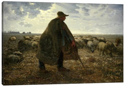 Shepard Tending His Flock Canvas Art Print - Sheep Art