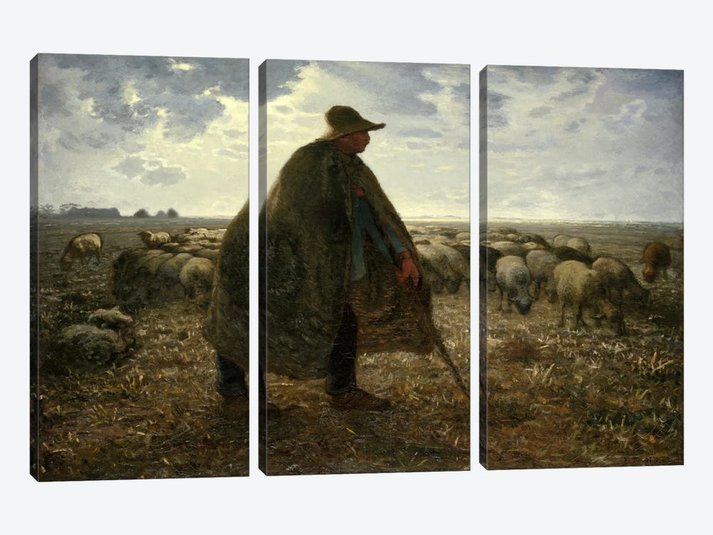 Shepard Tending His Flock by Jean-Francois Millet 3-piece Canvas Art
