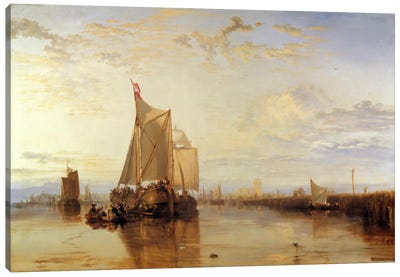 Dort or Dordrecht: The Dort Packet-Boat from Rotterdam Becalmed Canvas Art Print - Boat Art