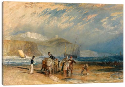 Folkestone Harbour and Coast to Dover Canvas Art Print - Sandy Beach Art