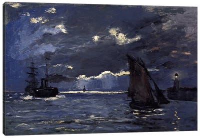 A Seascape, Shipping by Moonlight Canvas Art Print - Nautical Art