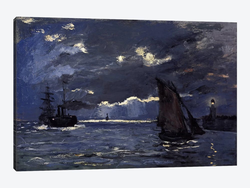 A Seascape, Shipping by Moonlight by Claude Monet 1-piece Canvas Wall Art