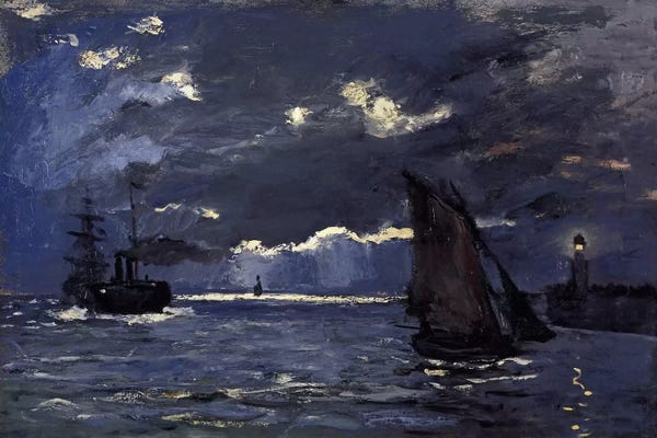 Nautical: A Seascape, Shipping by Moonlight by Claude Monet