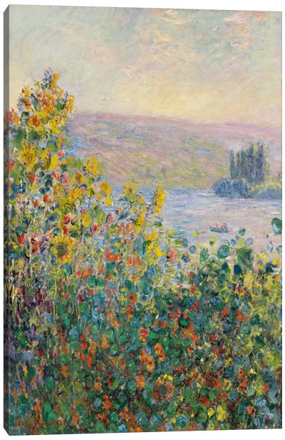 Flower Beds at Vetheuil Canvas Art Print - All Things Monet