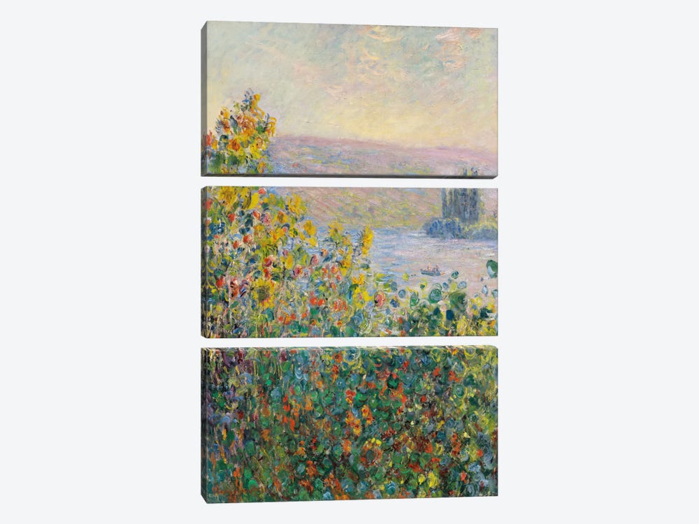 Flower Beds at Vetheuil by Claude Monet 3-piece Canvas Art Print