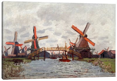 Mills in the Westzijderveld near Zaandam Canvas Art Print - Watermill & Windmill Art