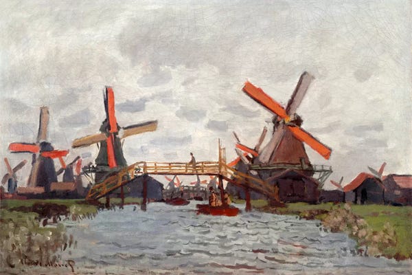 Watermills & Windmills: Mills in the Westzijderveld near Zaandam by Claude Monet