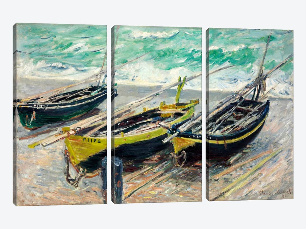 Three Fishing Boats by Claude Monet 3-piece Canvas Art Print