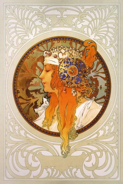 Alphonse Mucha: Tetes Byzantines: Blonde (1897) by Alphonse Mucha