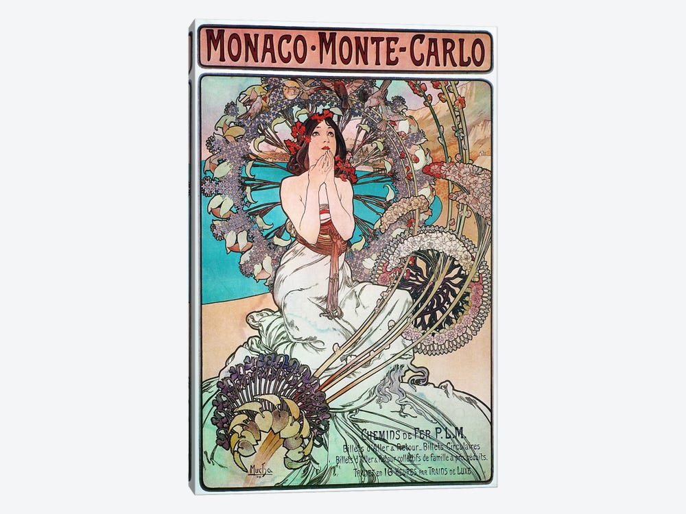 Monaco, Monte Carlo, 1897 by Alphonse Mucha 1-piece Canvas Art