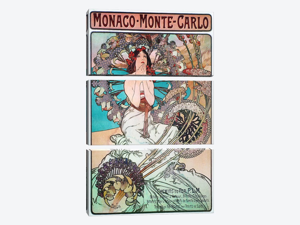 Monaco, Monte Carlo, 1897 by Alphonse Mucha 3-piece Canvas Art