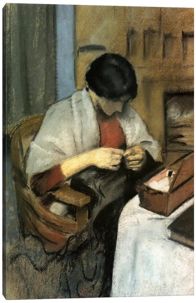 Elisabeth Gerhardt Sewing Canvas Art Print - August Macke