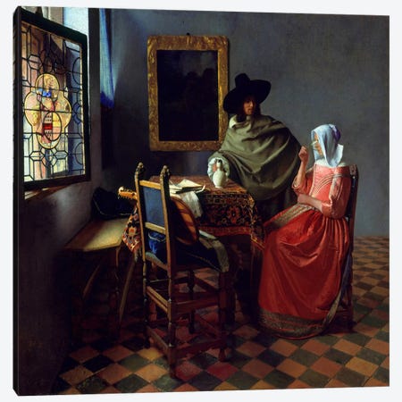 The Wine Glass Canvas Print #1517} by Johannes Vermeer Art Print