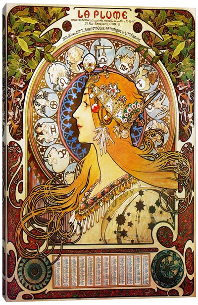 Zodiac (1896) Canvas Art Print - Alphonse Mucha