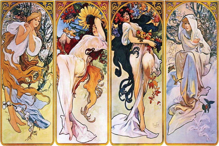 The Four Seasons (1895) by Alphonse Mucha wall art