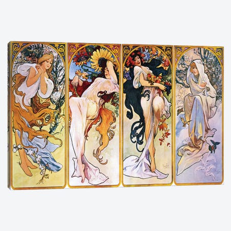 The Four Seasons (1895) Canvas Print #15185} by Alphonse Mucha Canvas Art