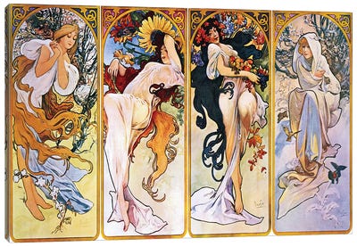 The Four Seasons (1895) Canvas Art Print - Alphonse Mucha