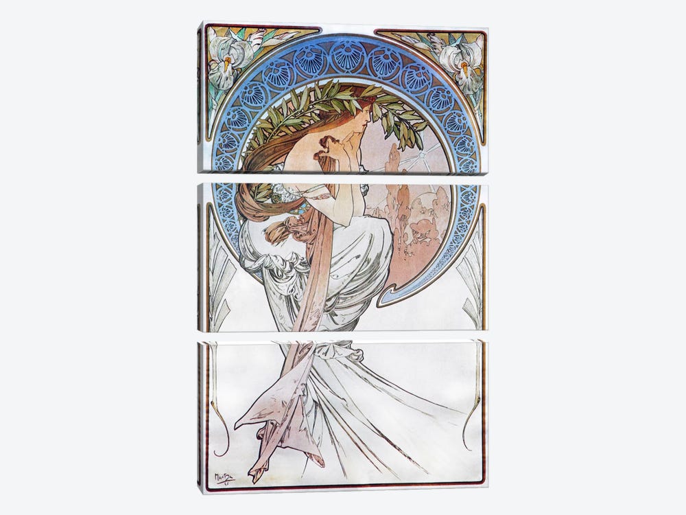 Poetry, 1898 #2 by Alphonse Mucha 3-piece Canvas Art