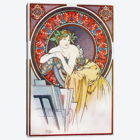 Girl With Easel, 1898 Canvas Print #15200} by Alphonse Mucha Canvas Wall Art